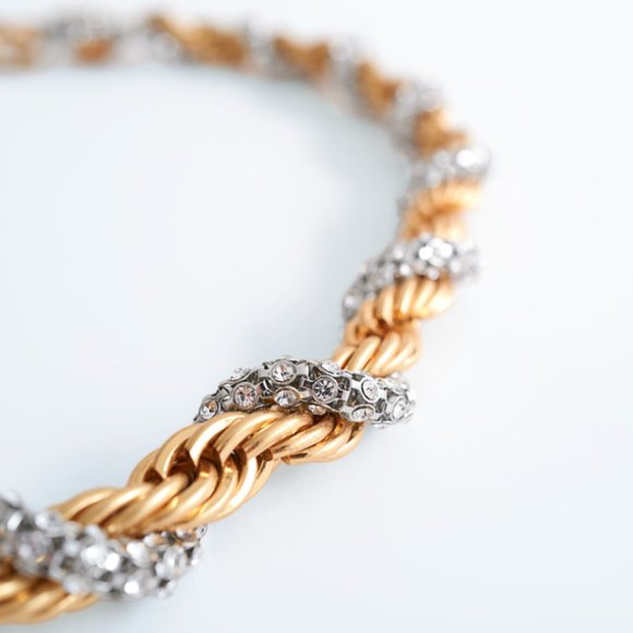 ZARA GOLD  NTERWOVEN CORD BELT RHINESTONES GOLDEN main image 4